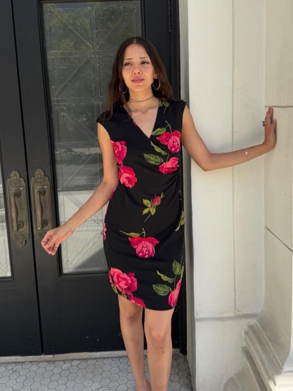 Vintage Black & pink floral cocktail night out dress sz 4 #classy #sexy #90s #y2